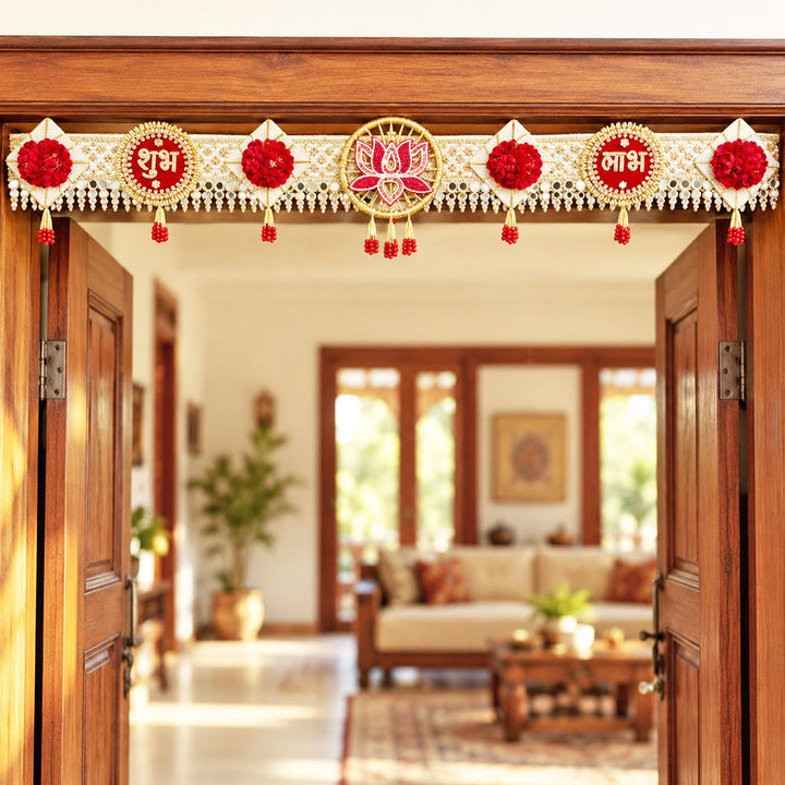 Shubh Labh Mirror Lace Toran for Home &amp; Office Entrance | Mandir Decoration | Decorative Door Hanging Bandanwar