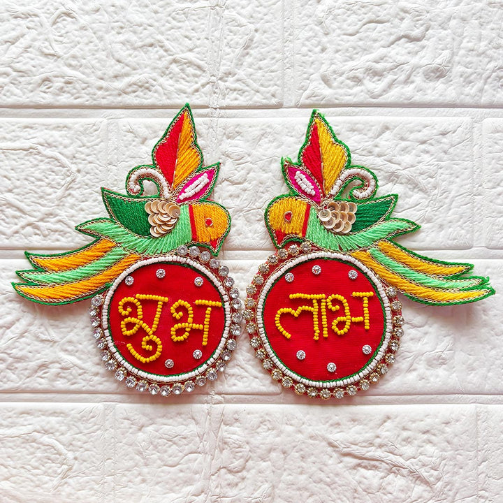 Parrot Shubh Labh Patch Pair for Diwali Festive DIY Art &amp; Craft Work | Size 6 Inch
