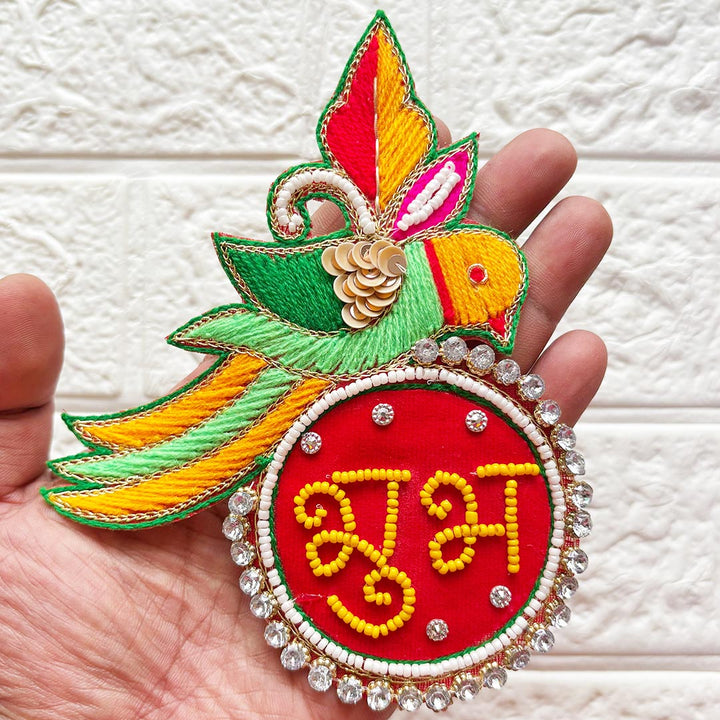 Parrot Shubh Labh Patch Pair for Diwali Festive DIY Art &amp; Craft Work | Size 6 Inch