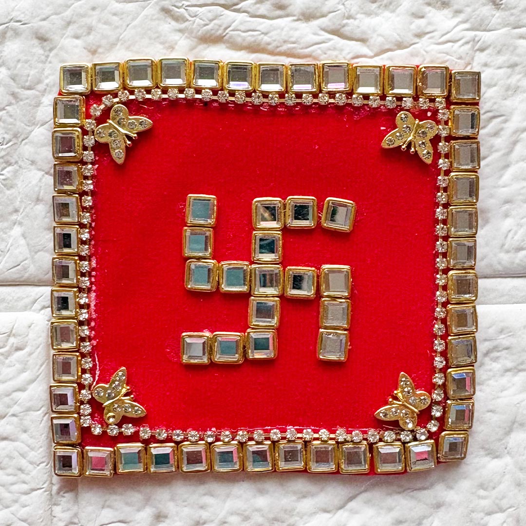 Square Swastik Patch pack of 4 for Diwali Festive DIY Art &amp; Craft Work | Size 4 Inch