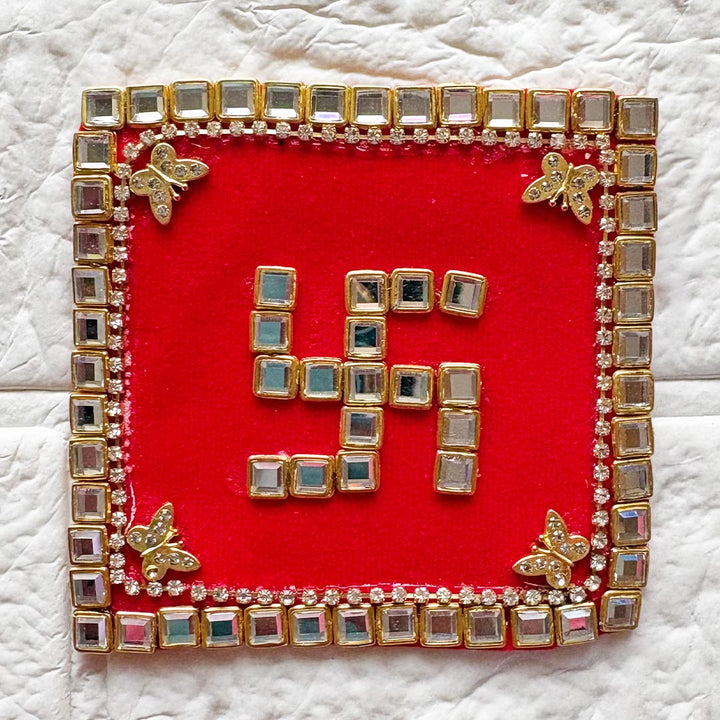 Square Swastik Patch pack of 4 for Diwali Festive DIY Art &amp; Craft Work | Size 4 Inch