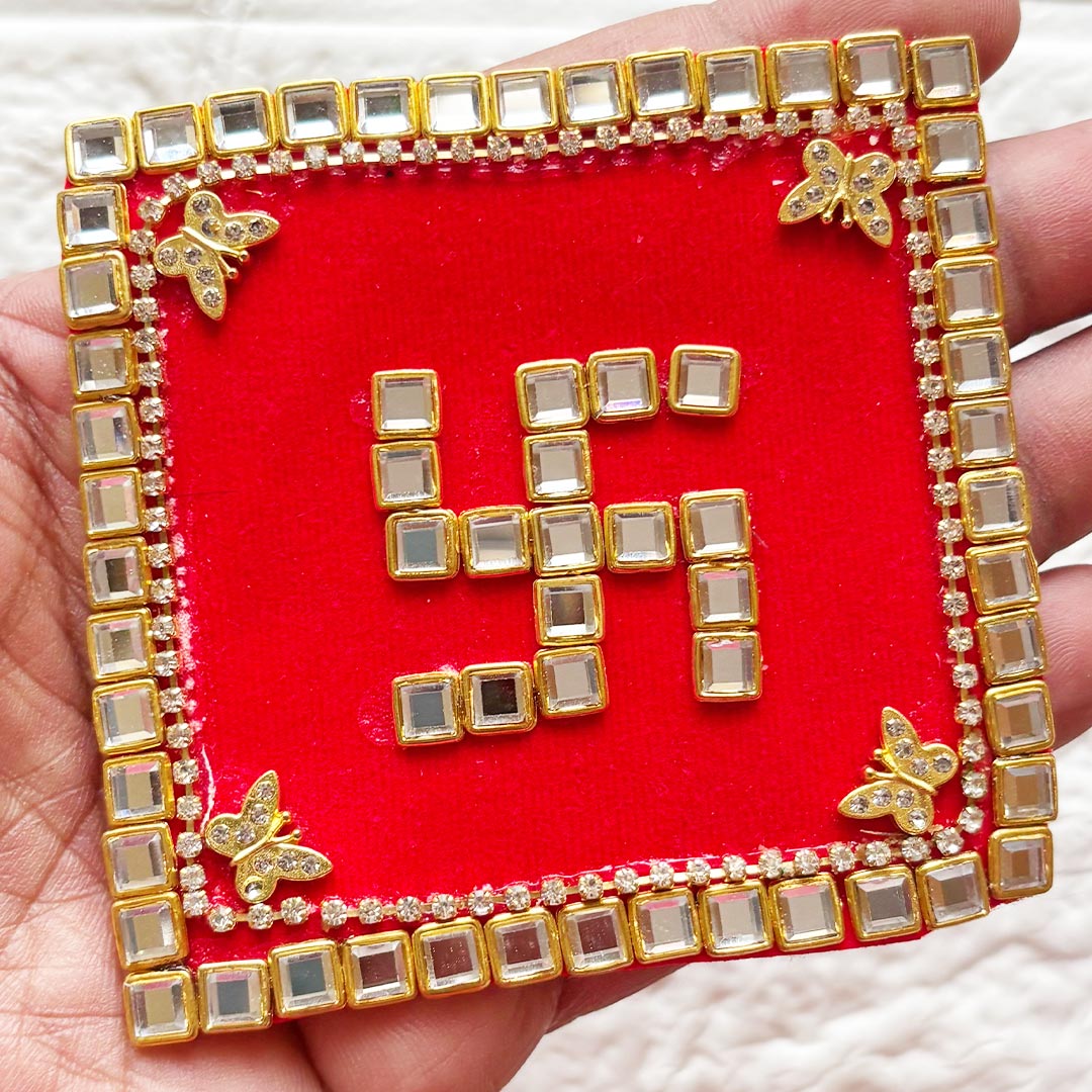 Square Swastik Patch pack of 4 for Diwali Festive DIY Art &amp; Craft Work | Size 4 Inch