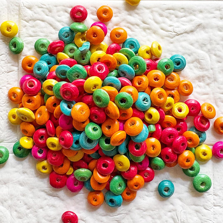 Multicolour Doughnut Wooden Beads for Braclet, Jewelery, Bag Making DIY Art & Craft
