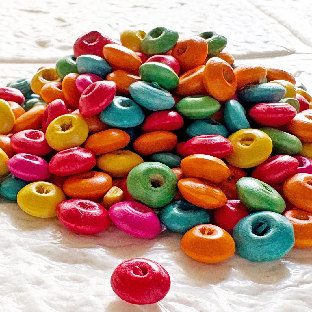 Multicolour Doughnut Wooden Beads for Braclet, Jewelery, Bag Making DIY Art & Craft