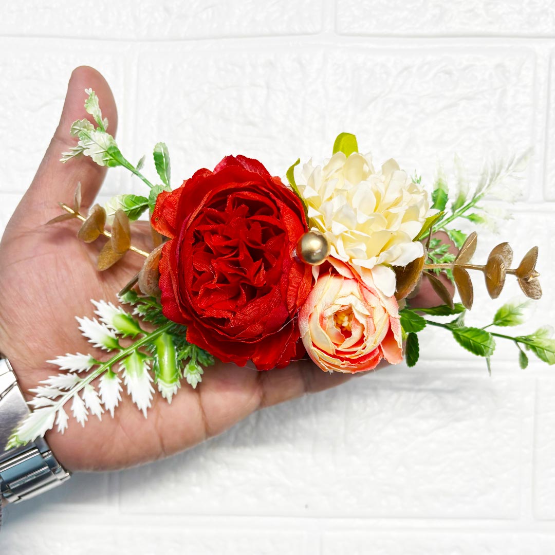 Red Flower Bunch with Net Band pack of 2 for Trousseau, Gift Packing & Festive Decor