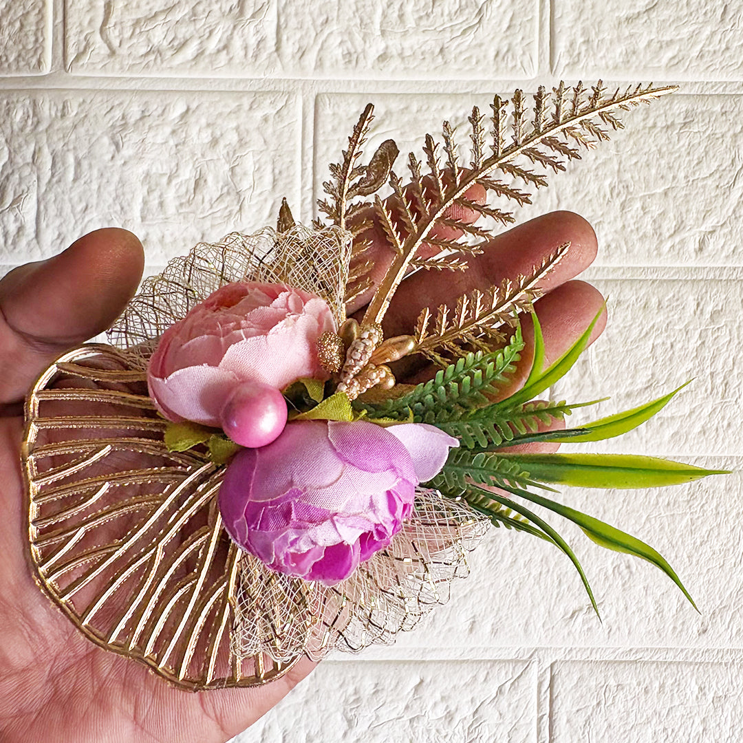 Two Peonies Ginkgo Leaves Flower Bunch Pack of 4 for Gifting &amp; Decor