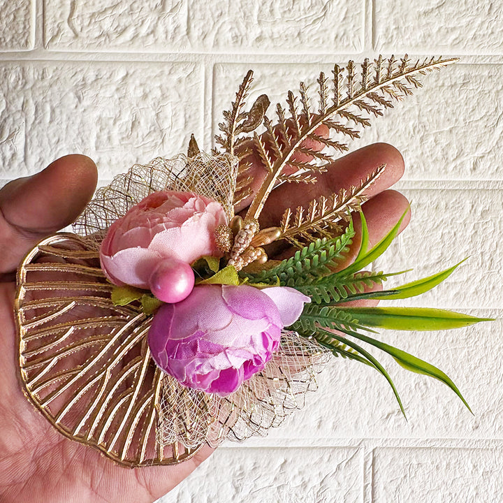 Two Peonies Ginkgo Leaves Flower Bunch Pack of 4 for Gifting &amp; Decor