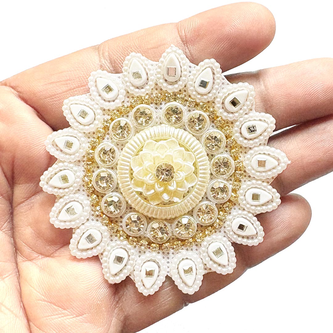 White Floral Rhinestone Patch Pack of 10 For Saree, Blouse, Dupatta and DIY art & Craft