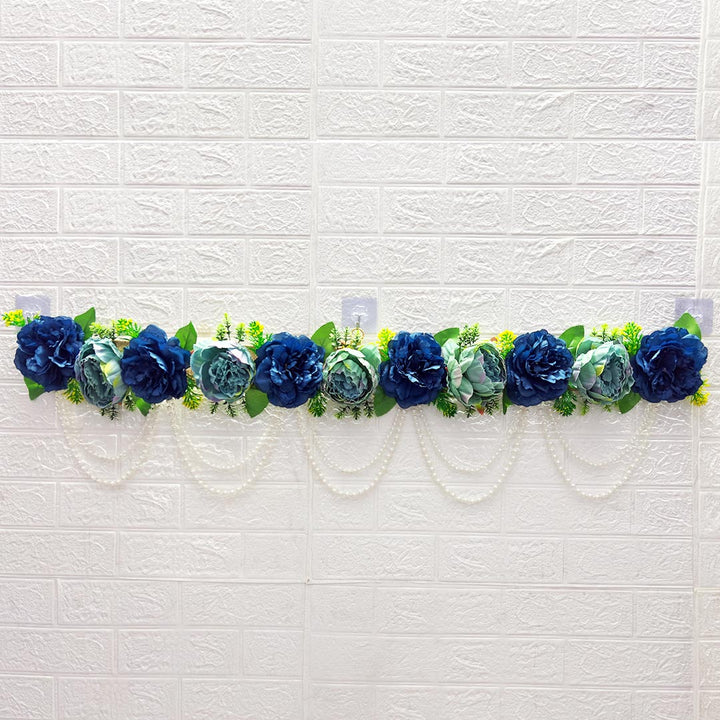 Blue Floral Toran with Beads Hanging for Home & Office Entrance | Mandir Door Hanging Bandanwar