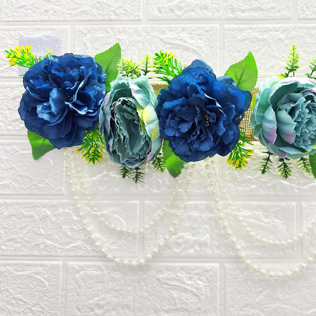 Blue Floral Toran with Beads Hanging for Home & Office Entrance | Mandir Door Hanging Bandanwar