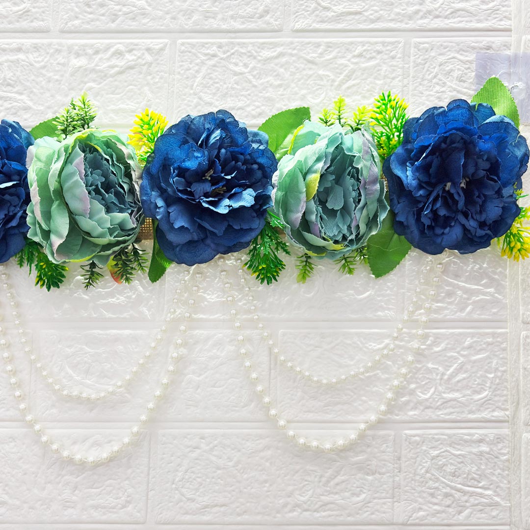 Blue Floral Toran with Beads Hanging for Home & Office Entrance | Mandir Door Hanging Bandanwar