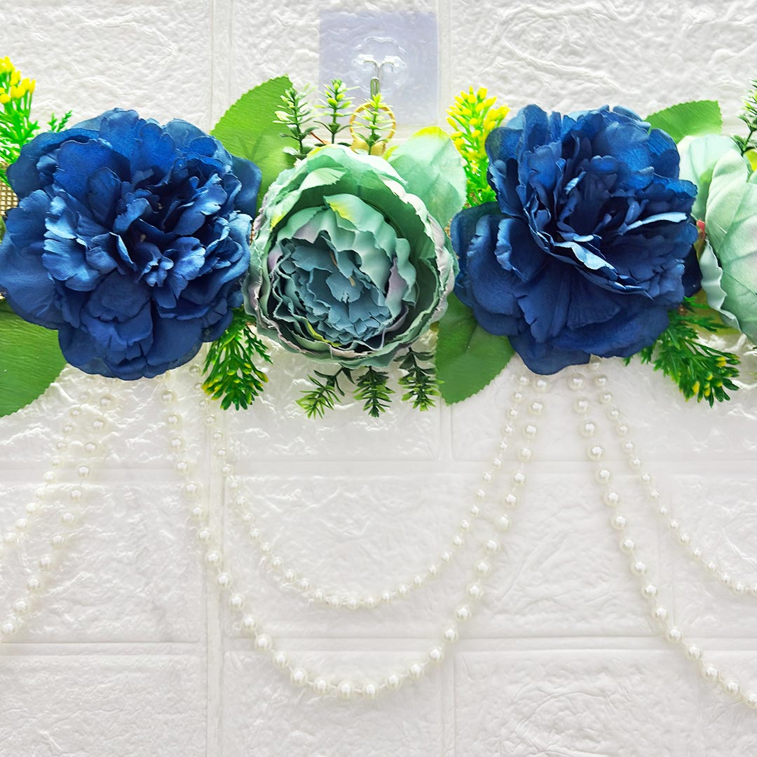 Blue Floral Toran with Beads Hanging for Home & Office Entrance | Mandir Door Hanging Bandanwar