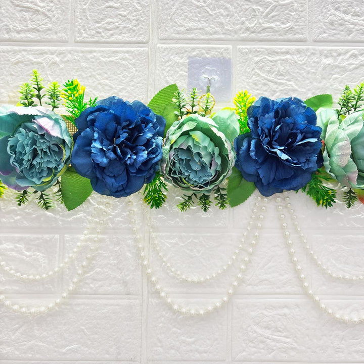 Blue Floral Toran with Beads Hanging for Home & Office Entrance | Mandir Door Hanging Bandanwar
