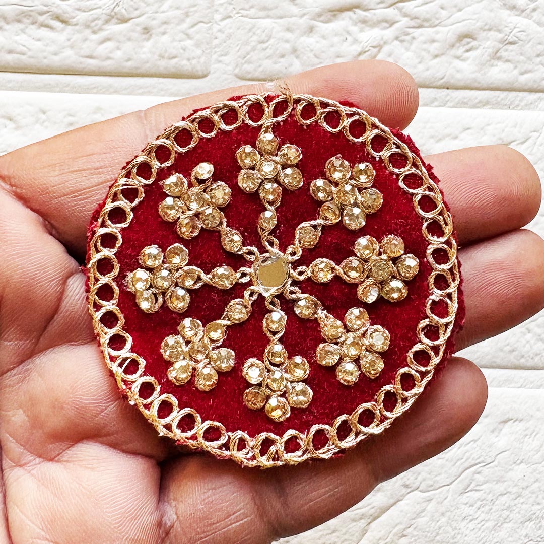 Round Velvet Rhinestone Patch Pack of 10 For Saree, Blouse, Dupatta and DIY art & Craft