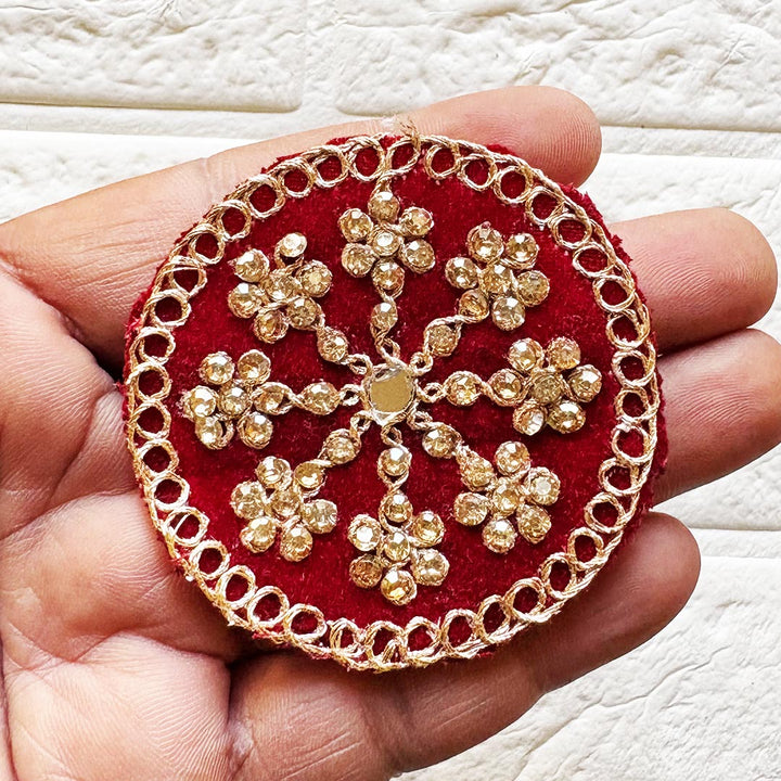 Round Velvet Rhinestone Patch Pack of 10 For Saree, Blouse, Dupatta and DIY art & Craft