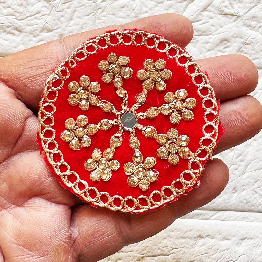 Round Velvet Rhinestone Patch Pack of 10 For Saree, Blouse, Dupatta and DIY art & Craft