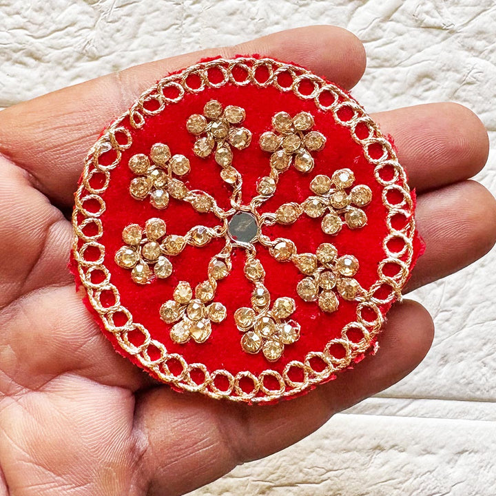 Round Velvet Rhinestone Patch Pack of 10 For Saree, Blouse, Dupatta and DIY art & Craft