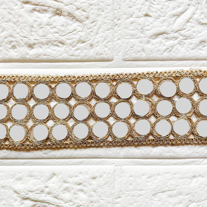 Round Mirror Golden Lace for Fancy Suit, Decorative Saree and Dupatta, Luxury Lehnga