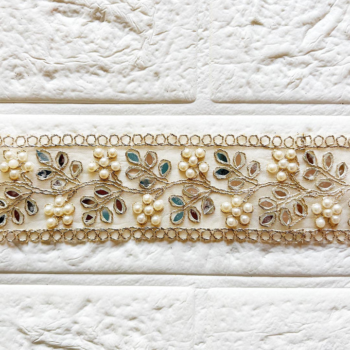 Mirror & Flower Work Golden Lace for Fancy Suit, Decorative Saree and Dupatta, Luxury Lehnga