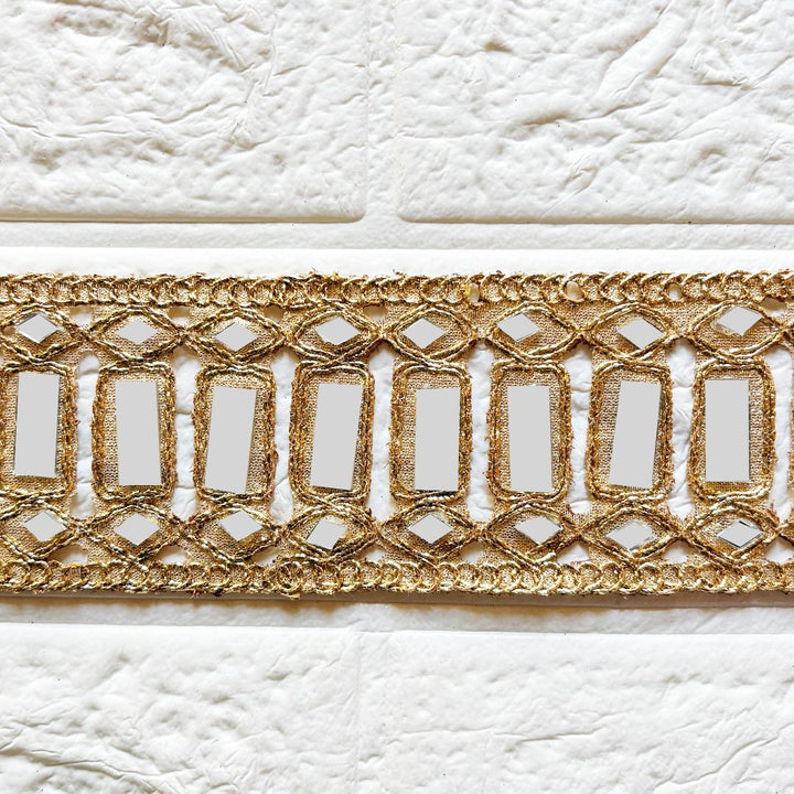 Rectangle Mirror Golden Lace for Fancy Suit, Decorative Saree and Dupatta, Luxury Lehnga