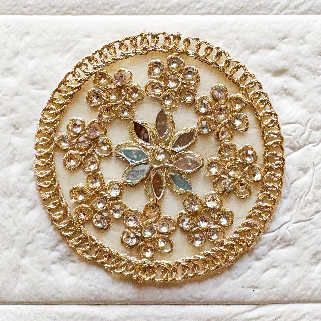 Round Mirror Rhinestone Patch Pack of 10 For Saree, Blouse, Dupatta and DIY art & Craft