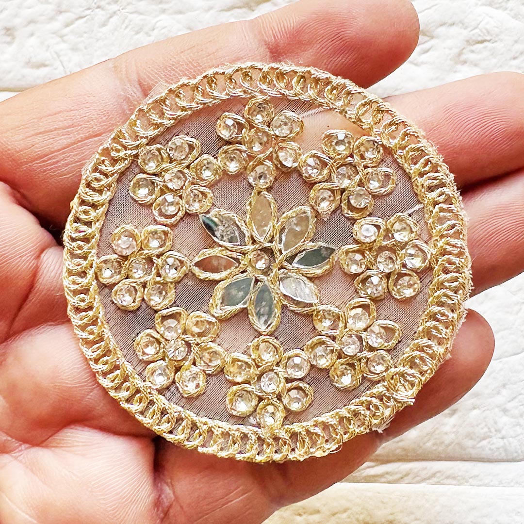Round Mirror Rhinestone Patch Pack of 10 For Saree, Blouse, Dupatta and DIY art & Craft