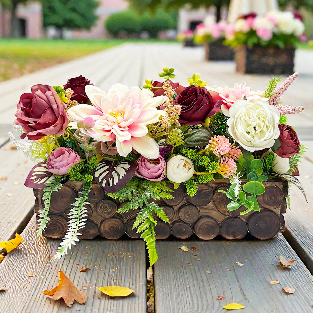 Maroon Decorative flower Wooden centerpieces For wedding, Party & home table decor