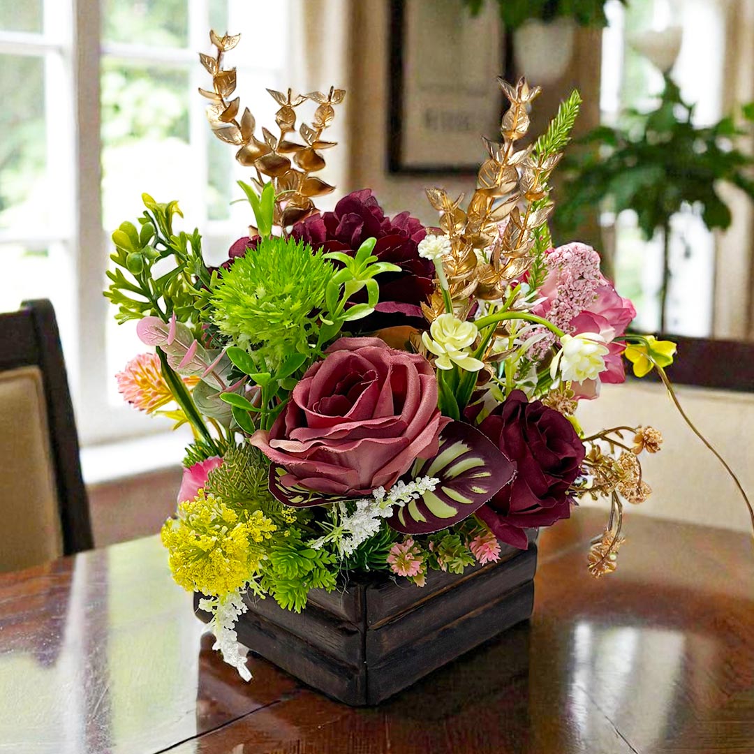 Maroon Decorative flower Wooden centerpieces D1 For wedding, Party & home table decor