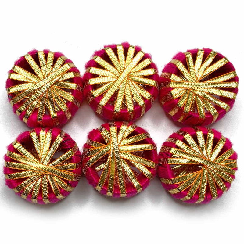 Rani Pink Color Dholak With Golden Gota Chakra Set Of 6