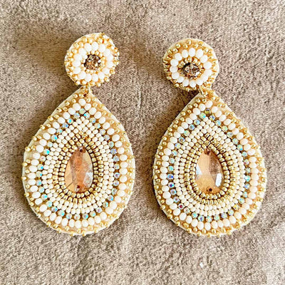 Drop Shape Stone & Beads Earrings