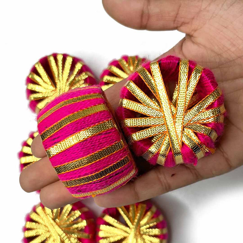 Rani Pink Color Dholak With Golden Gota Chakra Set Of 6