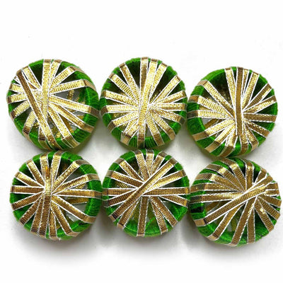 Green Color Dholak With Golden Gota Chakra Set Of 6