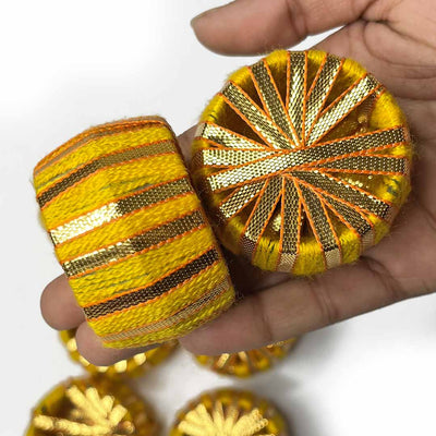 Yellow Color Dholak With Golden Gota Chakra Set Of 6