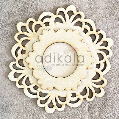 Engraved Floral Mandala Design Tea Light Holder Set of 2