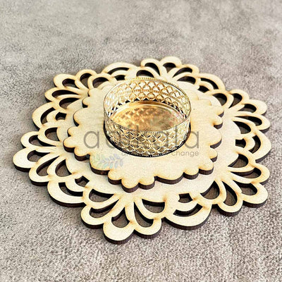 Engraved Floral Mandala Design Tea Light Holder Set of 2