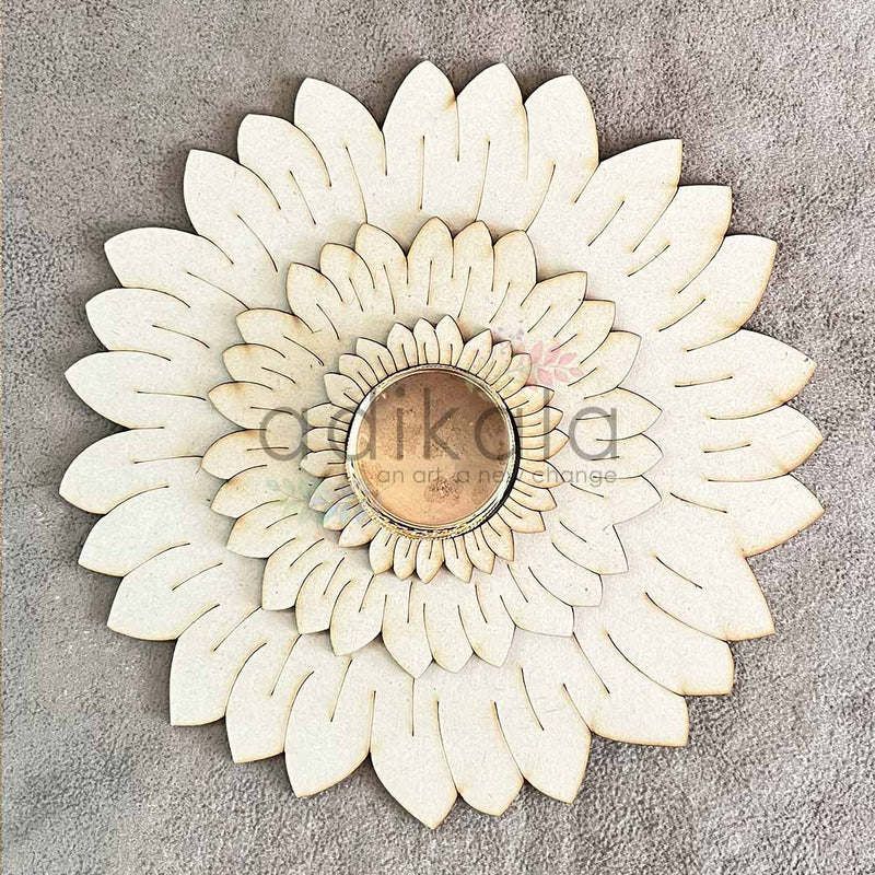 Engraved Sunflower Design Tea Light Holder Set of 2