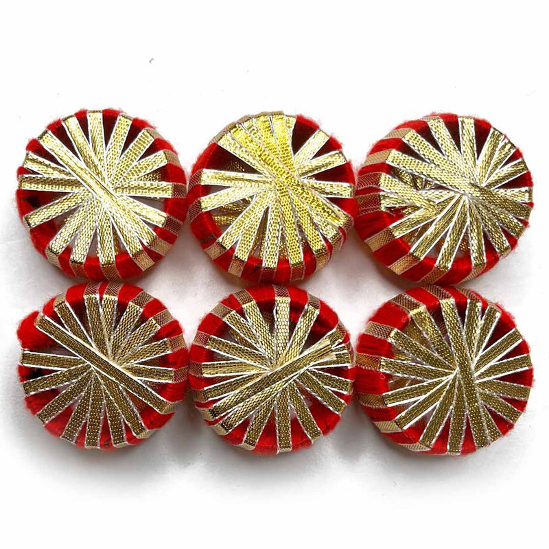 Red Color Dholak With Golden Gota Chakra Set Of 6