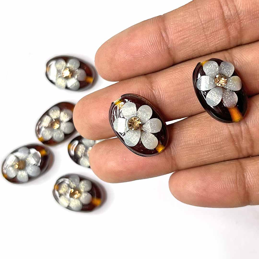 Brown Color Button | Jarkan | Oval Shape Button | Button Set of 10 | White Flower Button | Fancy Buttons | Dress Making button | Round Shape Button | Buttons | Dress making Button | Beautiful Button | Hobby Craft | Adikala craft Store | Adikala India | Adikala