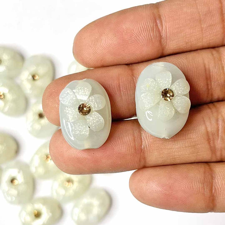 Cream Color Button | Jarkan | Oval Shape Button | Button Set of 10 | White Flower Button | Fancy Buttons | Dress Making button | Round Shape Button | Buttons | Dress making Button | Beautiful Button | Hobby Craft | Adikala craft Store | Adikala India | Adikala