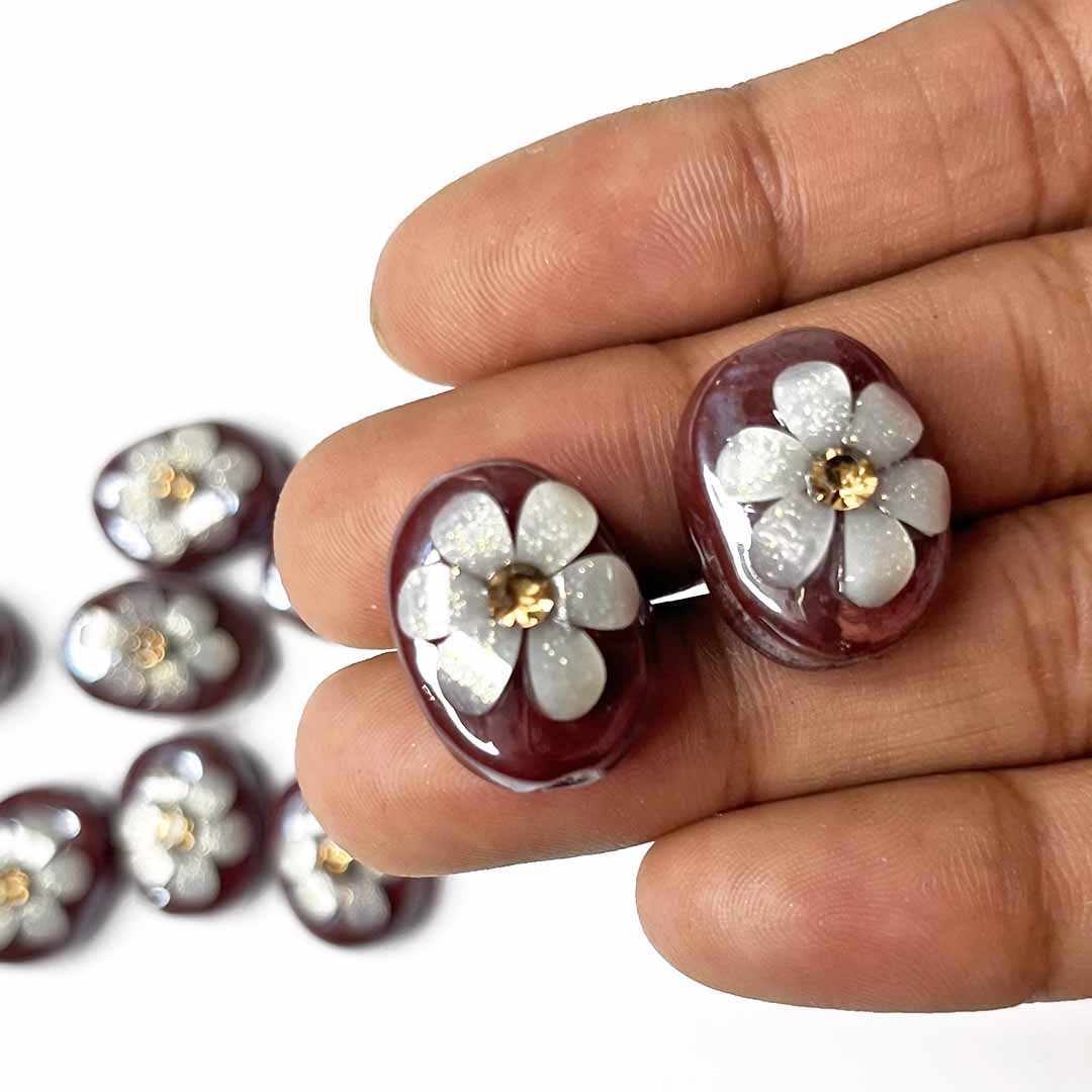 Wine Color Button | Jarkan | Oval Shape Button | Button Set of 10 | White Flower Button | Fancy Buttons | Dress Making button | Round Shape Button | Buttons | Dress making Button | Beautiful Button | Hobby Craft | Adikala craft Store | Adikala India | Adikala