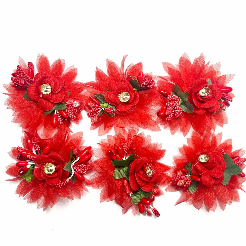 Red Color Tissue With Matching Pollen Flower Set Of 6