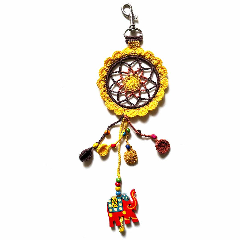 Yellow & Brown Color Combination Elephant Bag Charm With Lobster
