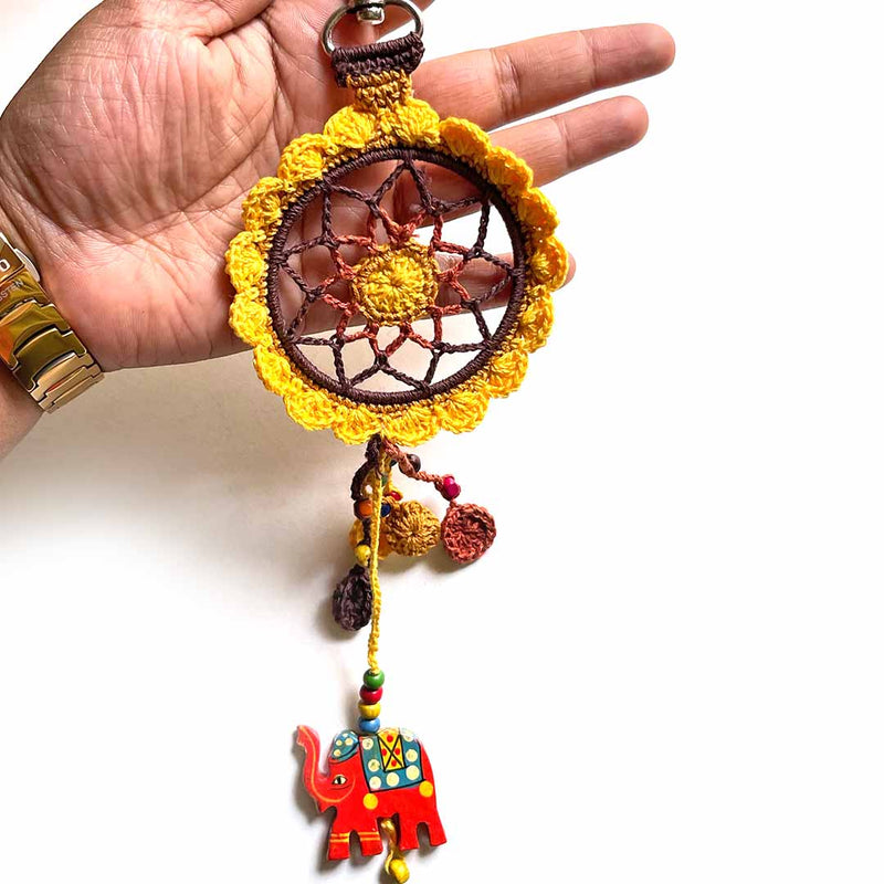 Yellow & Brown Color Combination Elephant Bag Charm With Lobster