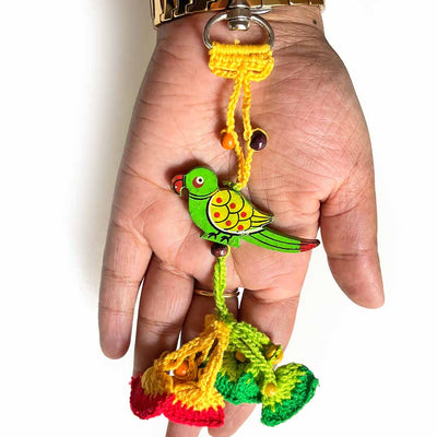 Yellow & Green Color Combination Parrot Bag Charm With Lobster