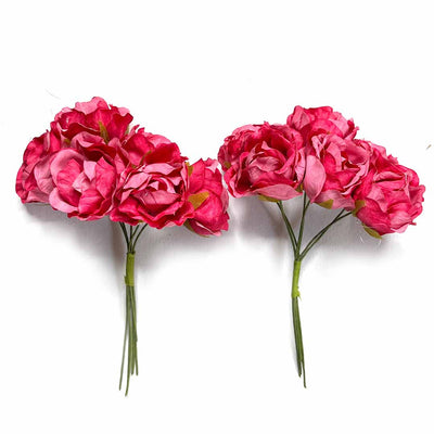 dark pink Color Flower | Roses Flower Bunch | Bunch Sets of 2 | 12 Pcs Flower Pack | Wedding Decoration | Wedding | paper Craft | Art | Craft | Adikala | Adikala craft Store