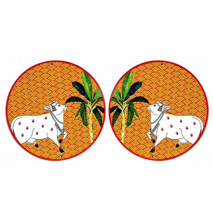Orange Pichwai Cow With Banana Tree Mdf 6INCH Cutout for Diwali | Dussehra | Rangoli | Pooja | Festival Gift