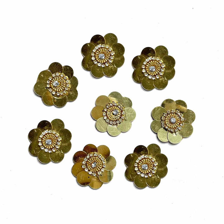 Golden Sequien Flower | Sequien flower | Booti Pack of 10 | Sequien Flower Shape Booti Pack Of 10 | Craft | Art | Dress | Dress Making | Decoration | Art Craft | Fancy Style | Style | Shop | Fashion | Online | Adikala Craft Store | Adikala