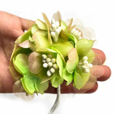 Green Tissue & Satin Flower Bunch 2 Of 12 PCS.