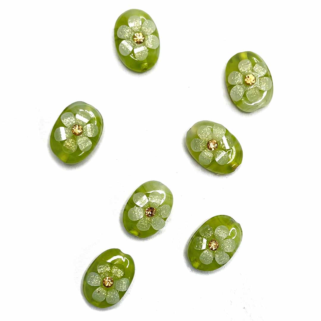 Parrot Green Color Button | Parrot Green Button | Buttons | White Flower Button | Jarkan Oval Shape Button | Buttons Set of 10 | Art | Craft | Decoration | Dress Making | Dress | Yellow Artificial Buttons | Adikala Craft Store | Adikala