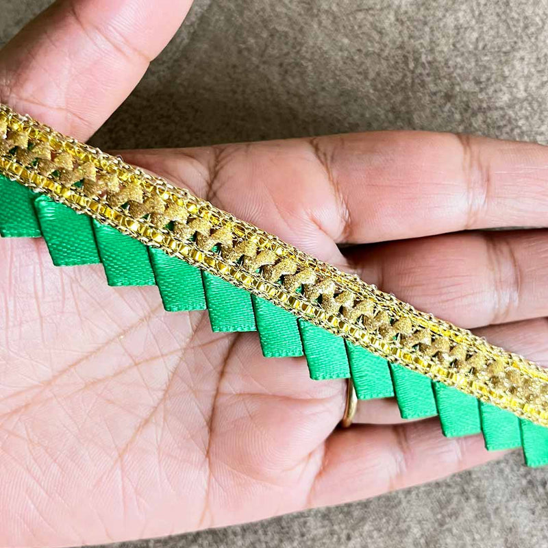 Green Color Satin Ribbon Samosa Lace - ( 9mtr )
